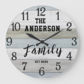 Rustic farmhouse personalized family name wood große wanduhr (Vorderseite)