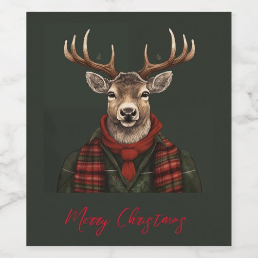 Rustic Farmhouse Plaid Deer And Green Weinetikett (Einzelnes Label)