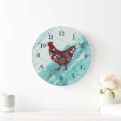Rustic Farmhouse Red Chicken Faux Wood Wall Clock Große Wanduhr (Zuhause)