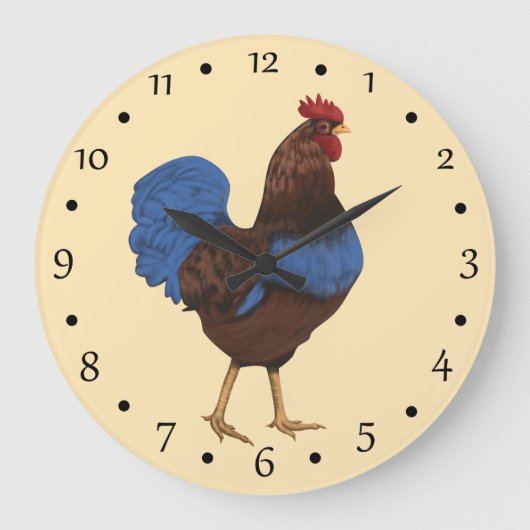 Rustic Farmhouse Rooster Painting Große Wanduhr (Vorderseite)