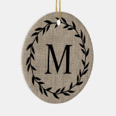 Rustic Farmhouse Style Burlap Holiday Monogrammed Keramik Ornament (Rechts)
