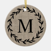 Rustic Farmhouse Style Burlap Holiday Monogrammed Keramik Ornament (Vorne)