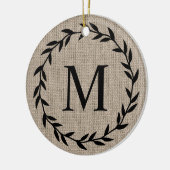 Rustic Farmhouse Style Burlap Holiday Monogrammed Keramik Ornament (Links)