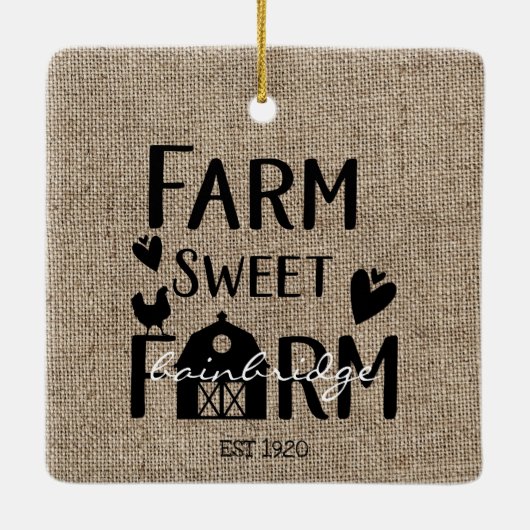 Rustic Farmhouse Style Personalized Christmas Keramikornament (Rückseite)