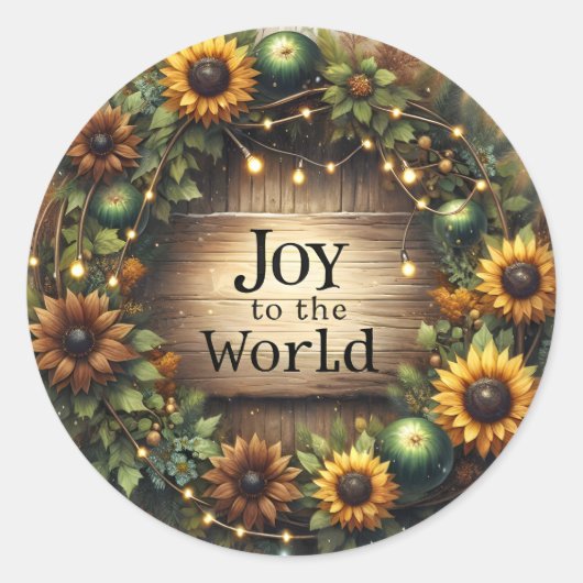Rustic Farmhouse Sunflower Joy To The World Runder Aufkleber (Vorderseite)