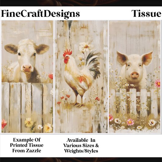 Rustic Farmyard Cow Rooster Pig FD1 Decoupage Seidenpapier