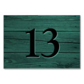 Rustic Faux Engraved Teal Green Restaurant Tischnummer (Vorderseite)