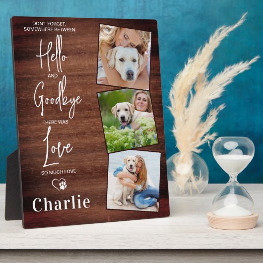Rustic Favorite Hello Custom Pet Dog Memorial Fotoplatte (Seite)