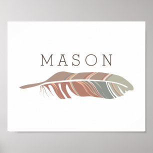 Rustic Feather   Blaue personalisierte Namenswandk Poster
