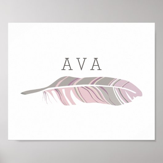 Rustic Feather | Lila personalisierter Namenswandk Poster (Vorne)