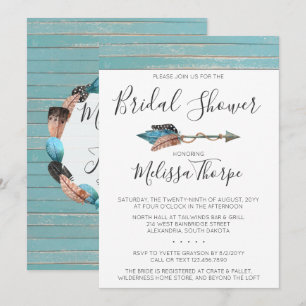 Rustic Feathers Arrow Brautparty-Einladung Einladung