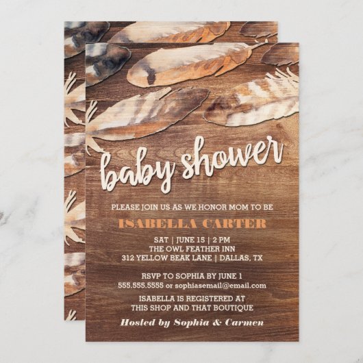 Rustic Feathers Baby Dusche Einladung (Vorne/Hinten)