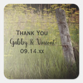Rustic Fence Post Country Wedding Danke Quadratischer Aufkleber (Vorderseite)