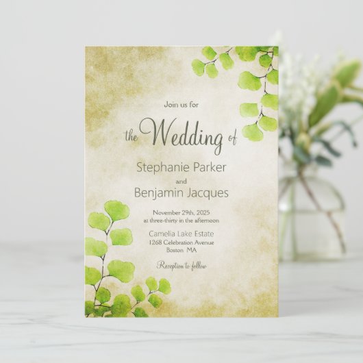 Rustic Fern Leaf Wedding Einladung (Stehend Vorderseite)