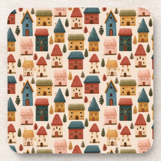 Rustic Festive Christmas Houses Seamless Pattern Getränkeuntersetzer (Vorderseite)