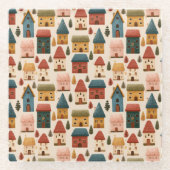 Rustic Festive Christmas Houses Seamless Pattern Glasuntersetzer (Vorderseite)
