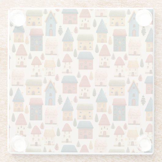 Rustic Festive Christmas Houses Seamless Pattern Glasuntersetzer (Rückseite)