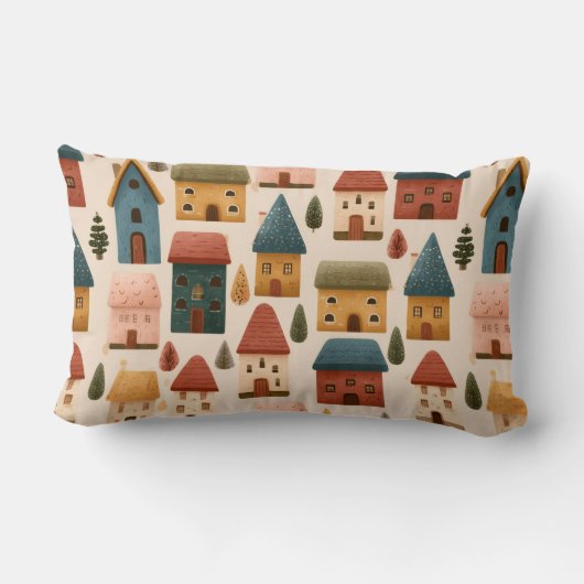 Rustic Festive Christmas Houses Seamless Pattern Lendenkissen (Rückseite)