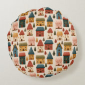 Rustic Festive Christmas Houses Seamless Pattern Rundes Kissen (Rückseite)