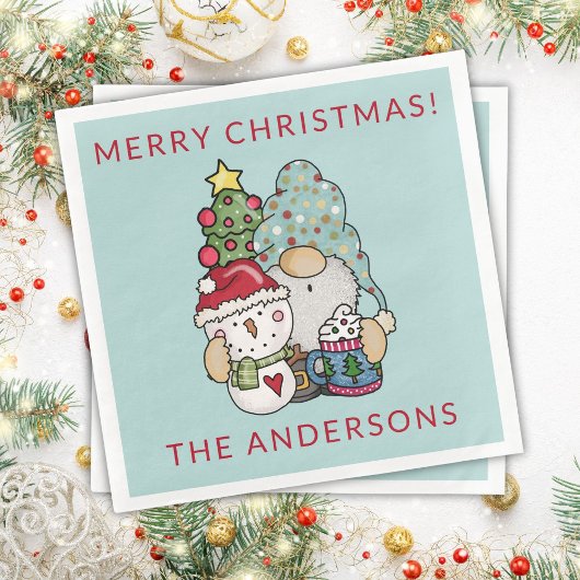 Rustic Festive Gnome Snowman Frohe Weihnachten Par Serviette