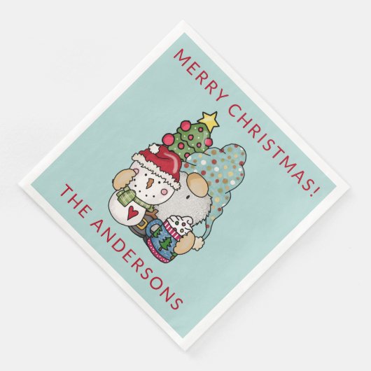 Rustic Festive Gnome Snowman Frohe Weihnachten Par Serviette (Ecke)