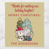 Rustic Festive Gnome Snowman Frohe Weihnachten Par Weinetikett (Einzelnes Label)