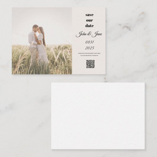 Rustic Field Photo Save the Date with QR Code Mitteilungskarte (Vorne/Hinten)