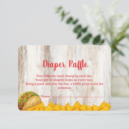 Rustic Fiesta Diaper Raffle Insert Card | Tacos (Stehend Vorderseite)
