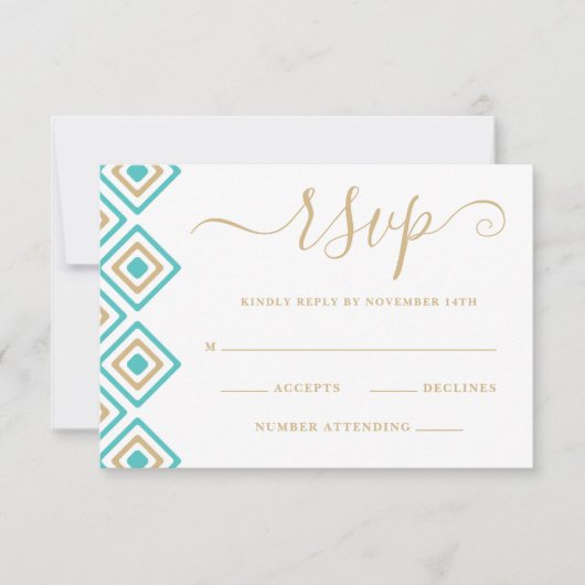 Rustic Fiesta Wedding Repcard Blue Diamond RSVP Karte (Vorderseite)