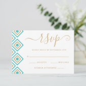 Rustic Fiesta Wedding Repcard Blue Diamond RSVP Karte (Stehend Vorderseite)