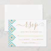 Rustic Fiesta Wedding Repcard Blue Diamond RSVP Karte (Vorne/Hinten)