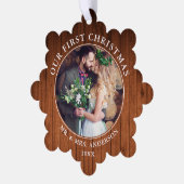 Rustic First Christmas Couple Foto Ornament Card Karte (Linke Ecke)