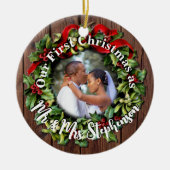 Rustic First Christmas Mr. Couple Wedding Foto Keramik Ornament (Vorne)