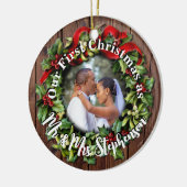 Rustic First Christmas Mr. Couple Wedding Foto Keramik Ornament (Links)