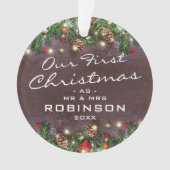 Rustic First Christmas Mr & Mrs Newlyweds Ornament (Vorderseite)