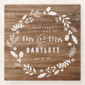 Rustic First Christmas Mr. und Mrs. Glasuntersetzer (Vorderseite)
