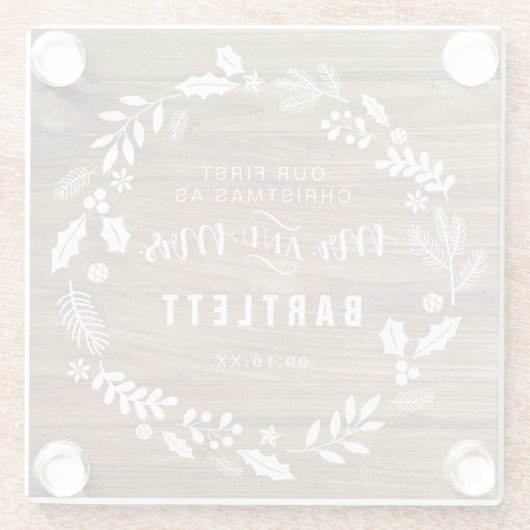 Rustic First Christmas Mr. und Mrs. Glasuntersetzer (Rückseite)