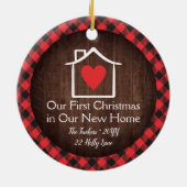 Rustic First Christmas New Zuhause Heart Kariert Keramik Ornament (Hinten)