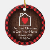 Rustic First Christmas New Zuhause Heart Kariertes Keramik Ornament (Vorne)