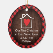 Rustic First Christmas New Zuhause Heart Kariertes Keramik Ornament (Links)