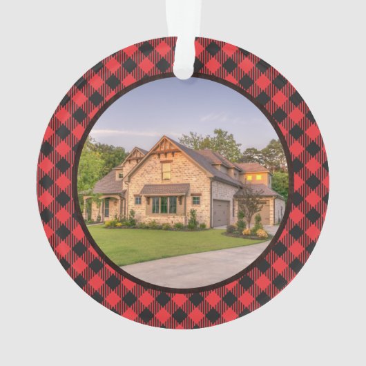 Rustic First Christmas New Zuhause Heart Kariertes Ornament (Rückseite)