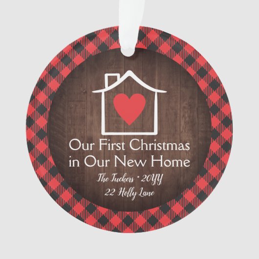 Rustic First Christmas New Zuhause Heart Kariertes Ornament (Vorderseite)