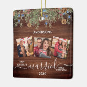 Rustic First Christmas Verheiratet Newlyweds 3 Fot Keramikornament (Links)