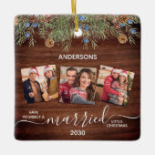 Rustic First Christmas Verheiratet Newlyweds 3 Fot Keramikornament (Vorderseite)