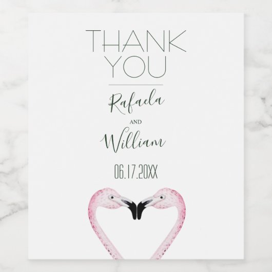 Rustic Flamingo Wedding Vielen Dank Weinetikett (Einzelnes Label)