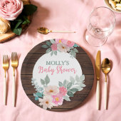Rustic Floral Baby Shower Round Plate Pappteller