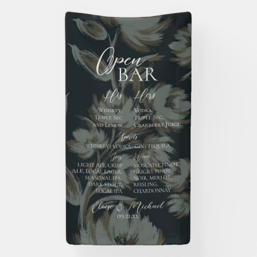 Rustic Floral Bar Menu Wedding Reception Decor Banner (Vertikal)