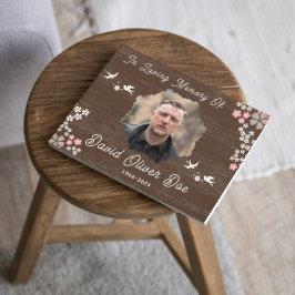 Rustic Floral Birds Custom Photo and Text Memorial Gästebuch