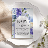 Rustic Floral Blue Baby in Bloom Boy Baby Shower Einladung