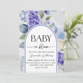 Rustic Floral Blue Baby in Bloom Boy Baby Shower Einladung (Stehend Vorderseite)